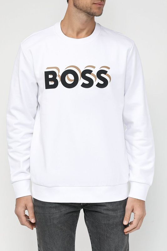 Хлопковый свитшот с принтованным логотипом BOSS