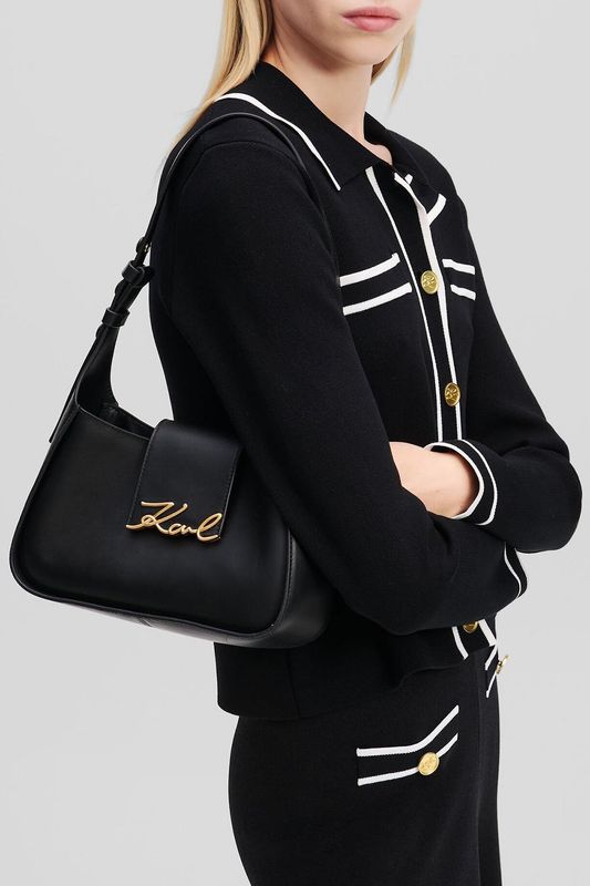 Сумка хобо кожаная с логотипом Signature Karl Lagerfeld