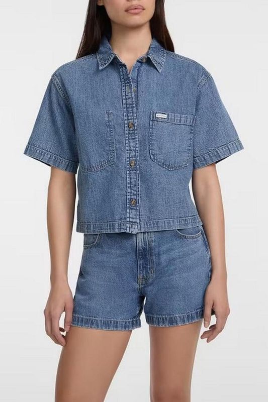 Рубашка джинсовая с коротким рукавом укороченная Guess Jeans
