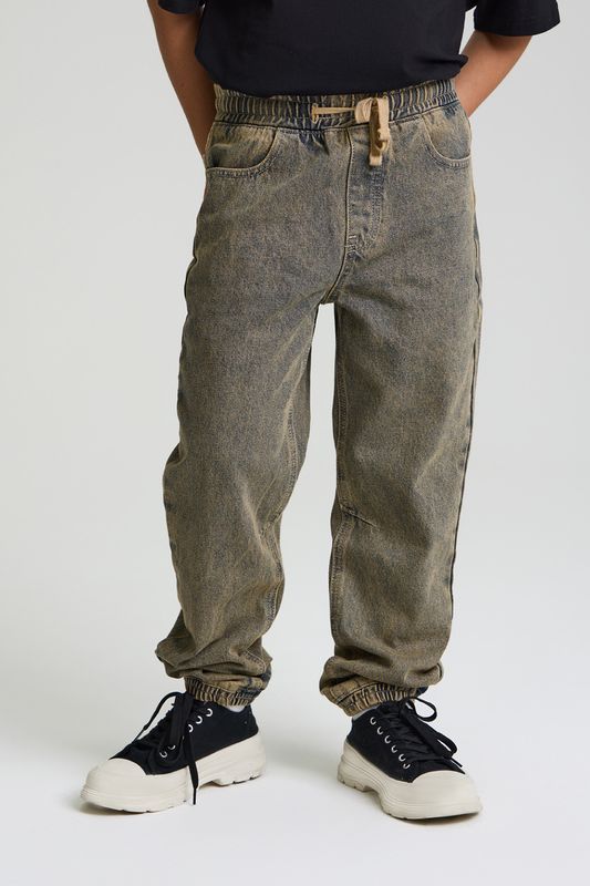 Джинсы на эластичном поясе с эффектом потертости SMENA