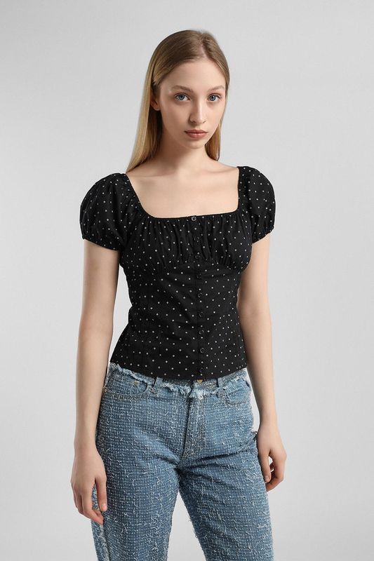 Блуза хлопковая с рукавом фонарик Guess Jeans