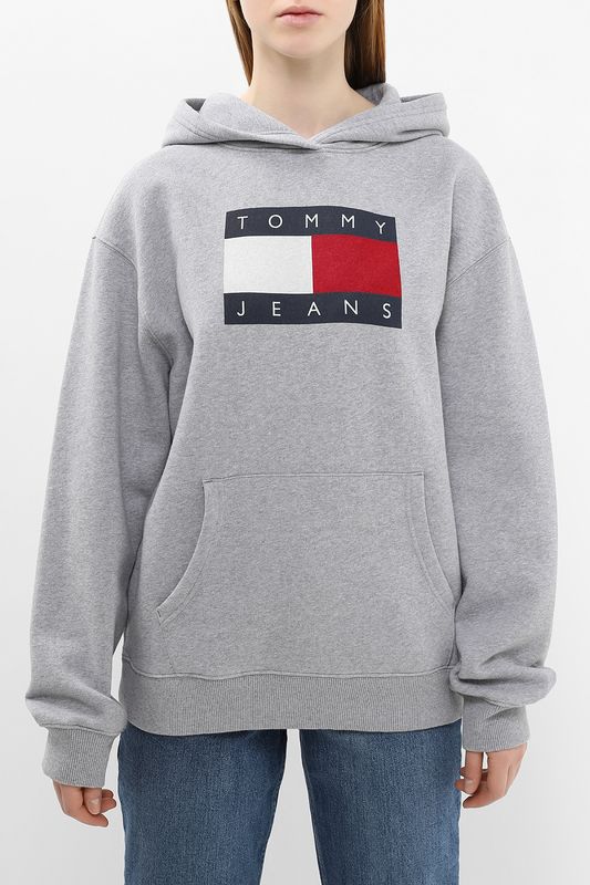Худи хлопковое с карманом Tommy Jeans