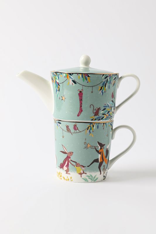 Чайник заварочный с чашкой фарфоровый с принтом Woodland Portmeirion