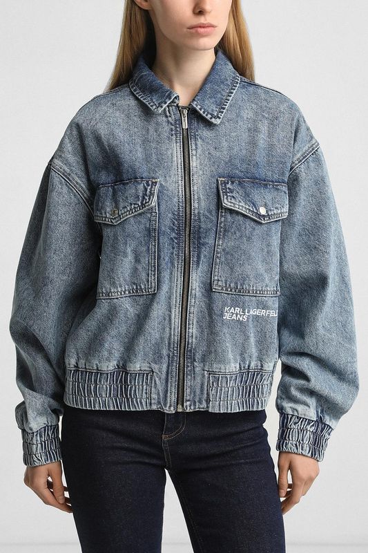 Куртка джинсовая на эластичном поясе с карманами Karl Lagerfeld Jeans