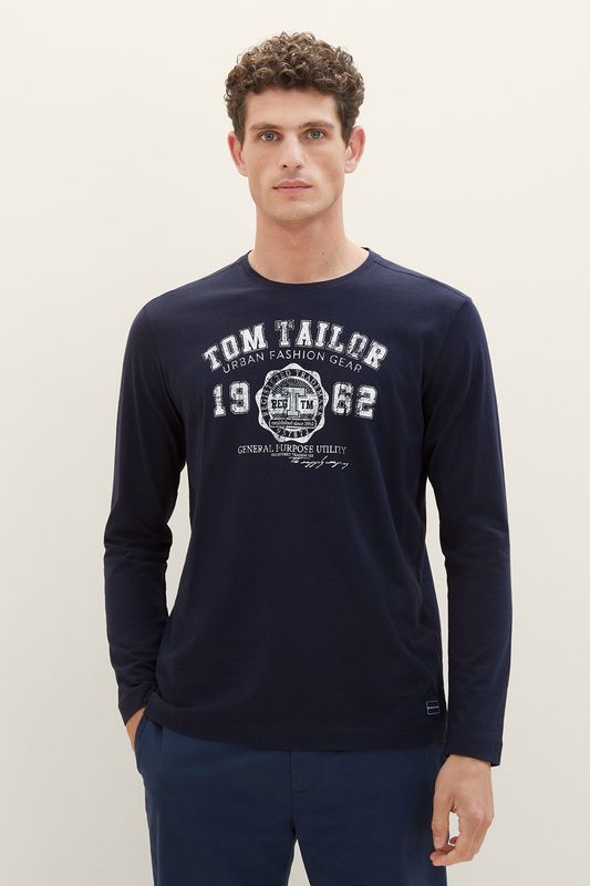 Хлопковый лонгслив с принтом TOM TAILOR