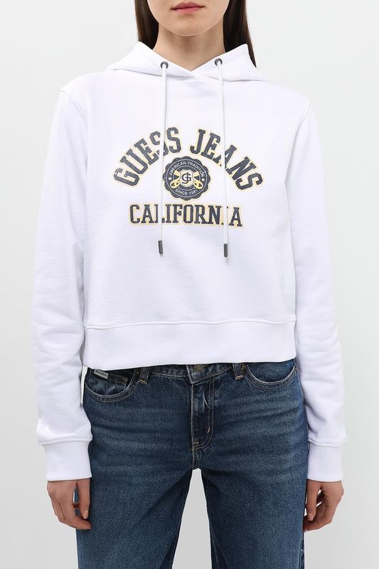 Худи хлопковое укороченного кроя Guess Jeans