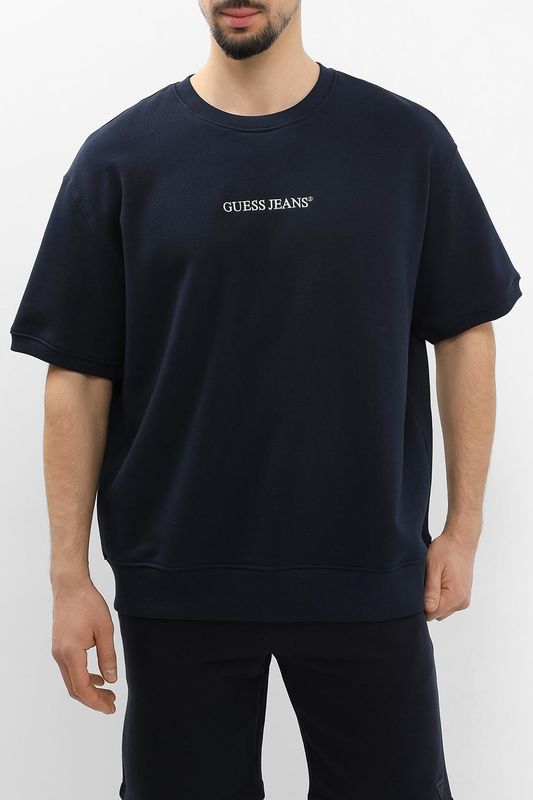 Свитшот хлопковый с коротким рукавом и логотипом Guess Jeans