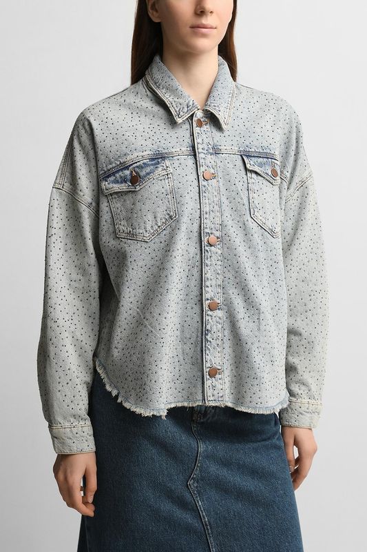 Куртка джинсовая с необработанным краем и стразами Guess