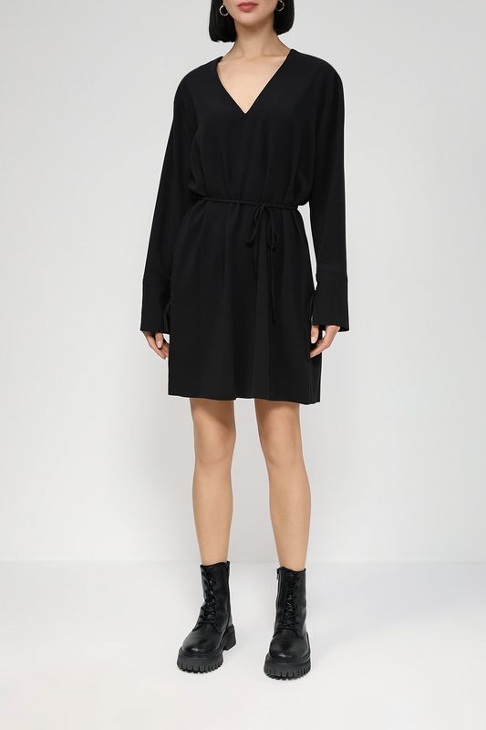 Однотонное платье с V-вырезом на кулиске Calvin Klein