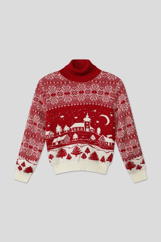 Шерстяной свитер с высоким воротником и принтом Wool&Cotton
