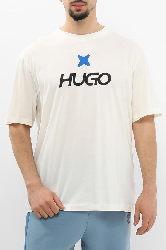 Футболка хлопковая с принтом HUGO BLUE