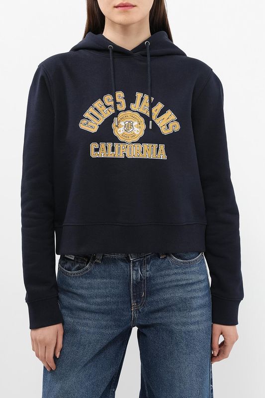 Худи хлопковое укороченного кроя Guess Jeans