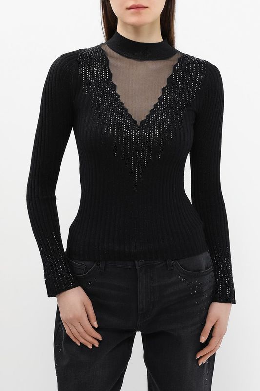 Джемпер с бисером и вставкой из сетки Guess