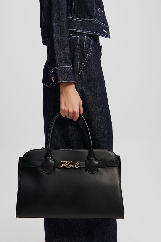 Сумка сэтчел кожаная Signature Karl Lagerfeld